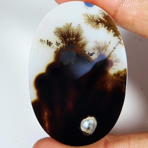 Natural Dendritic Quartz Cabochon: Loose Gemstone for Jewelry - 35x51mm