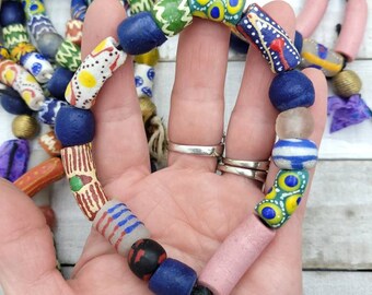 New Krobo powder glass beads Ashanti brass African trade Ghana Dipo bracelet 