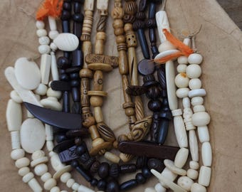 Beautiful Bone Beads Without Animal Suffering /Strand 14&quot; 6-25mm Variety to Choose / Vintage Boho Navajo Tribal  Ethnic / Jewelry Supplies