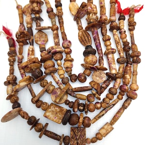 Rustic Splattered Bone Beads / Strand 14&quot; Variety Of Bone Beads / Tribal / Ethnic / Boho / Fun Beads / Jewelry Making Supplies.