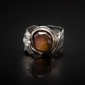 925 Reticulated Silver, And Rose Cut Sapphire Ring