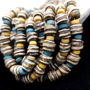 Rustic Accent Glass Charms With Earthy Blue Coffee Colors Made In Indonesia Java / Strand With 10 Beads 10-11mm / Jewelry Supplies