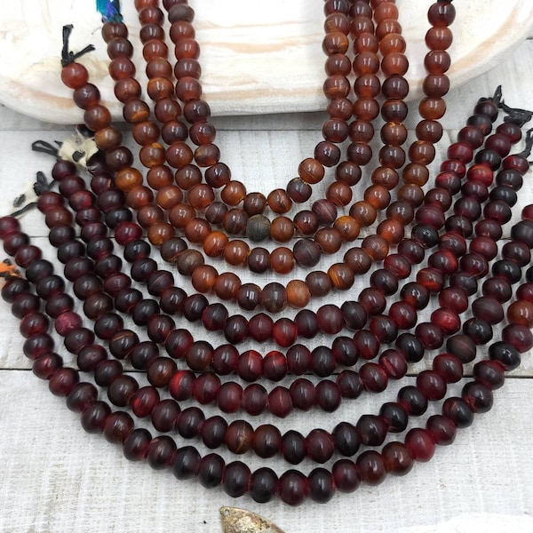 Natural Horn Beads Strand 10" Inches 10mm (32) Option To Choose Red Or Orange Horn / Native / Boho / Ethnic / Jewelry Supplies.