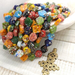 Square Mosaic Glass Beads / Strand With 12 Beads15-17mm / Thailand Beads / Indonesia / Lampwork Beads / Jewelery Making Supplies.