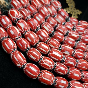 Chevron Beads 6 Layers Red And White 16-19mm, Chevron Glass Beads, Jewelry Making Supplies.