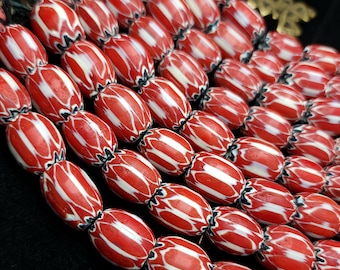 Chevron Beads 6 Layers Red Black And White 16-19mm, Chevron Glass Beads, Jewelry Making Supplies, Ethnic, Tribal.