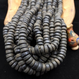Wow Beautiful Black Beads With Old Rustic Accent 11-12mm Strand 10" Long / Java / Indonesian / Glass Beads / Tai Beads / Jewelry Supplies.