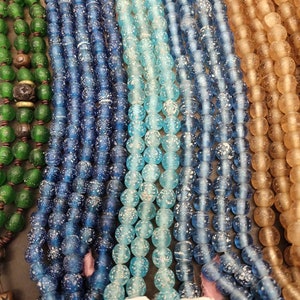 Indonesian Glass Beads / Rustic Shape / 15 "Inch Strand / 8mm- 10mm/Jewelry Supplies/ Variety of Colors/44-46 Beads.