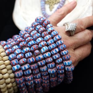 Chevron Beads 6 Layers [Blue, White, Red] Strand 10&quot; Inches [40 Beads] 8-11mm, Jewelry Making Supplies.