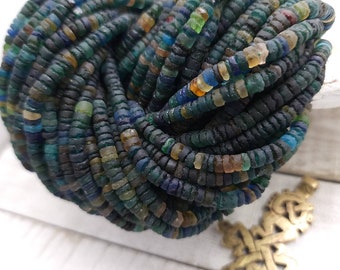 Dark Roman Glass 100% Genuine Strand 15" 3-4mm 190+Beads / Vintage Supplies / Jewelry Supplies / Heishi Beads / Ancient Roman Glass.