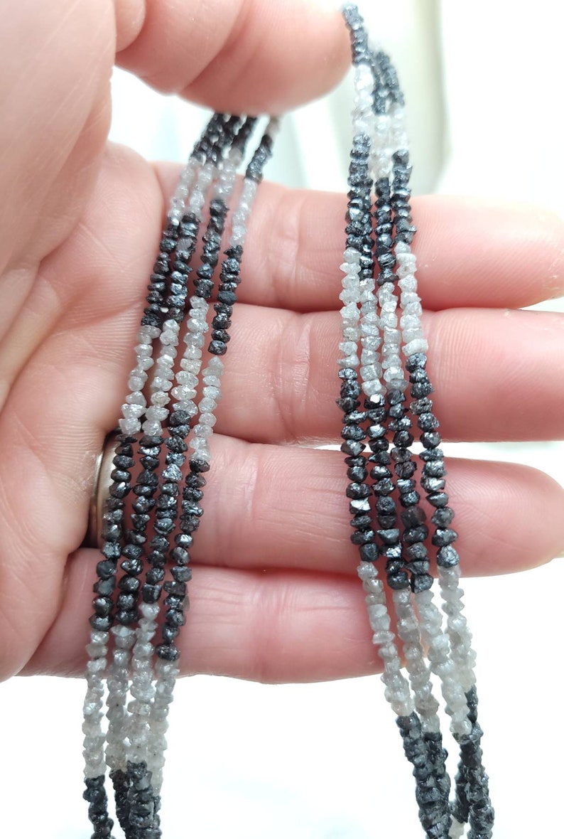Forniture per gioielli con diamanti grezzi autentici AAA / naturali grezzi / diamanti grezzi / 2 mm-3 mm / diamanti grigi blu neri / filo intero o 10 diamanti. 2: Full Strand