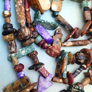 Rustic Splattered Bone Beads / Strand 14&quot; Variety Of Bone Beads / Tribal / Ethnic / Boho / Fun Beads / Jewelry Making Supplies.
