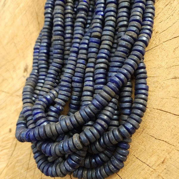 Blue Combat Glass Beads With Old Rustic Accent / Medium Raw Texture / 10-12mm Or 11-12mm 10"Long Strand /Indonesia / Java / Tribal /Ethnic /