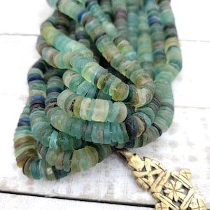 Authentic Genuine 100% Ancient Roman Glass Shaped Discs / Strand Length 7&quot; 10-11mm / Afghan Beads / Jewelry Making Supplies / Craft.