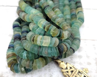 Ancient Roman Glass Beads Strand 7”, Afghan Roman Glass Disc Beads 10–11mm, Authentic Archaeological Glass, Jewelry Making Supplies
