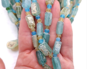 Ancient Roman Glass Beads Lots Of Patina The Glass Speaks For Itself Of Its Age Over 1500 Years Old / Authentic Genuine / 15"