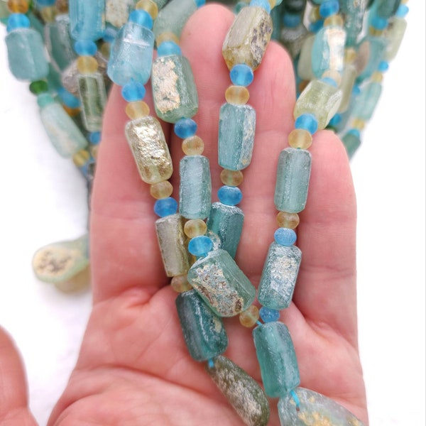 Ancient Roman Glass Beads Lots Of Patina The Glass Speaks For Itself Of Its Age Over 1500 Years Old / Authentic Genuine / 15"