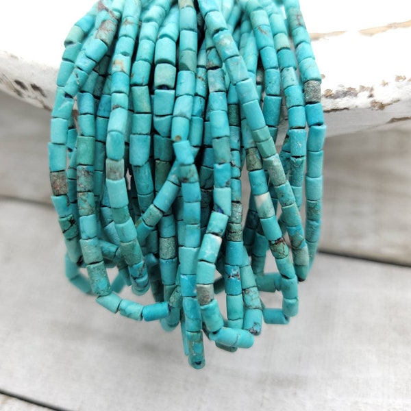 100% Genuine Turquoise Heishi Afghan Beads/3-5mm Long x 2.5-3mm Thick / Strand 14 "/ Jewelry Supplies / Authentic Turquoise.