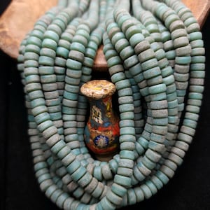 Soft Green Glass Beads / Rustic Beads / Strand 10&quot; 8mm / Java Indonesia Beads / Jewelry Making Supplies / Craft.