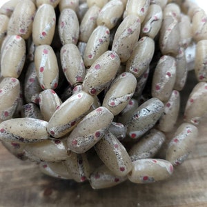 Cuentas de vidrio con acento antiguo hechas por artesanos tailandeses / Cuentas indonesias / Java / 10 cuentas de 18-20 mm x 10 mm / Suministros para hacer joyas / Vintage