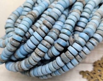 Glass Beads With Rustic And Old Accent 8-10mm Strand 10" Long From Java Indonesian / Jewelry Making Supplies / Craft.