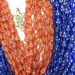 Wow What Beautiful Glass Beads With Gold From Afghanistan Choice Orange Red  Or Blue / 17 &quot;Strand 10-11mm x 9mm/ Jewelry Supplies.