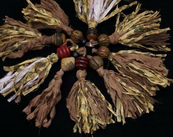 Silk Sari Tassel for Mala Beads - Unique Mala Necklace Tassel - Fair Trade Sari Silk - Handmade Tassels - Horn Bead - Jewelry Supplies