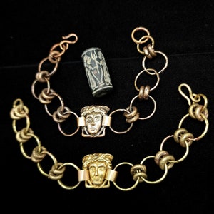 Beautiful Gold Brass Medusa Bracelet / Handmade / Historical / Unusual / Artistic Jewelry / For Her / For Him.