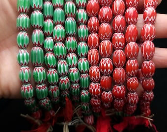 Chevron Beads 6 Layers Option to Choose Green or Red / Strand 8" Inches Green 8x11mm Red 9x11-12mm / Jewelry Making Supplies
