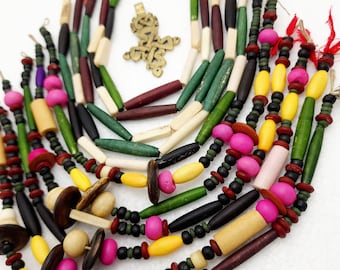 Great Mix Of Buffalo Bone Dyed And Natural Beads, Jewelry Making Supplies, Strand 12", Option to choose Tubes Or Variable and Fun Beads.