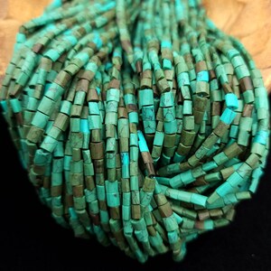 Afghan Turquoise Stone Beads Full Strand 15&quot;+ Inches 76-80 Beads / Green Turquoise Howlite / Flat Square Beads / Jewelry Making Supplies.