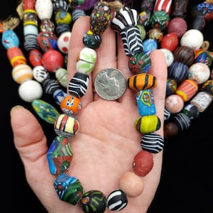 Colorful Handmade Glass Beads Strand 12 Inches / Millefiori & Ceramic Style Beads / Mixed Shapes 10–31mm / Jewelry Making Supplies