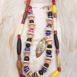 Two Strands Of Fun Colored Bone Beads / Jewelry Making Supplies / Tube Shaped Bone Beads.