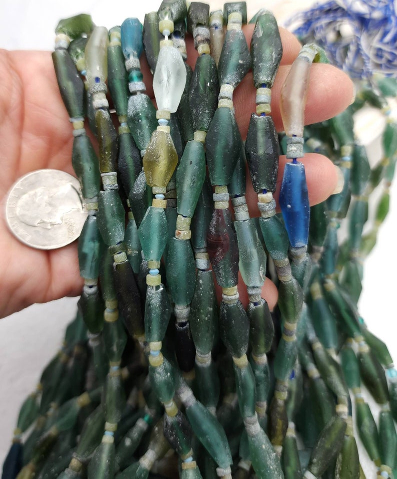 100% Genuine Ancient Roman Glass / Roman Glass Diamond-Shaped Beads Long 12mm -20mm + / Afghan Beads / Jewelry Making Supplies. image 2