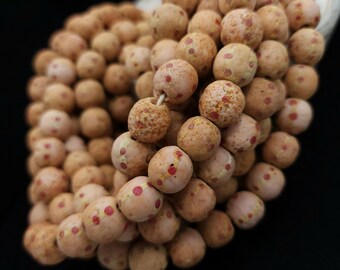 Pink Glass Beads Strand Rustic Speckled Beads 12-13mm Round Vintage Style Tribal Jewelry Making Supplies 12 Beads