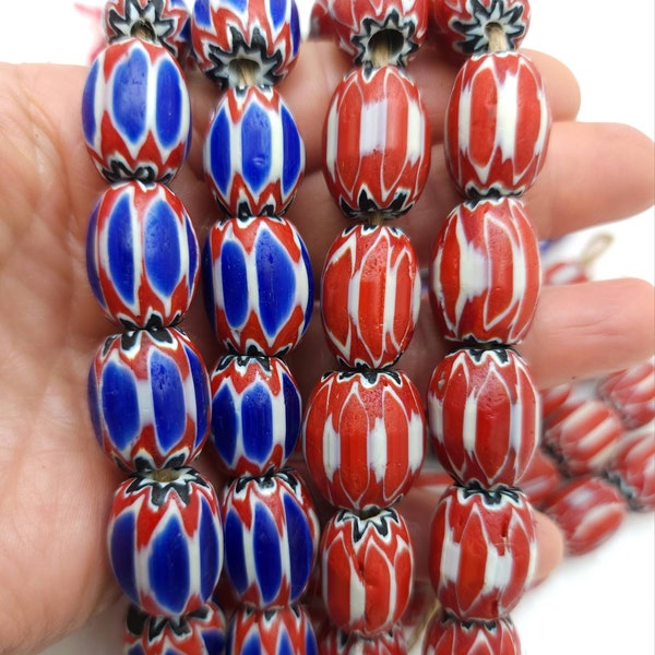 Chevron Beads 6 Layers  Blue Or Red, Option To Choose Red Or Blue 16-19mm, Chevron Glass Beads, Jewelry Making Supplies.