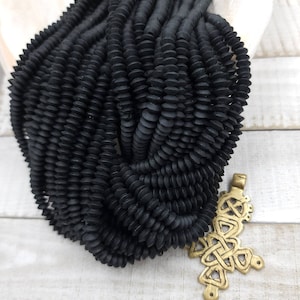 Natural Black Jade Saucer Shaped Strand 12-13&quot;inches 6-7mm 100-110 Beads Or 8mm / Heishi Beads / Afghani Beads / Jewelry Making Supplies.