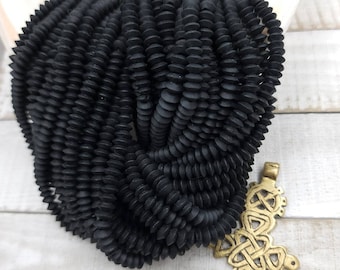 Natural Black Jade Saucer Shaped Strand 12-13"inches 6-7mm 100-110 Beads Or 8mm / Heishi Beads / Afghani Beads / Jewelry Making Supplies.