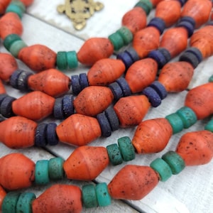Red Glass Bicone Beads From Thailand With Antique Rustic Accent /10&quot;Long Strand 15-17mm X 11-13mm Ring Beads 6mm / Indonesia Beads /Java /
