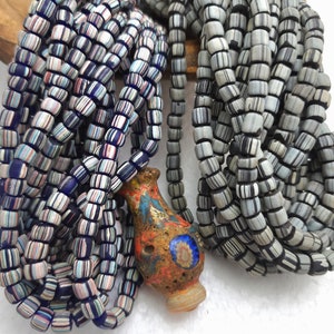 Full Strand 23&quot; Venetian Style Currant Beads / Small Striped Java Beads 5-6mm / Choose Striped Blue Or Black Striped Gray  / Indonesia