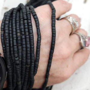 Wow Beautiful Black Jade Heishi Tube Beads 3mm Strand 12&quot; / Beads From Afghanistan /Jewelry Supplies.
