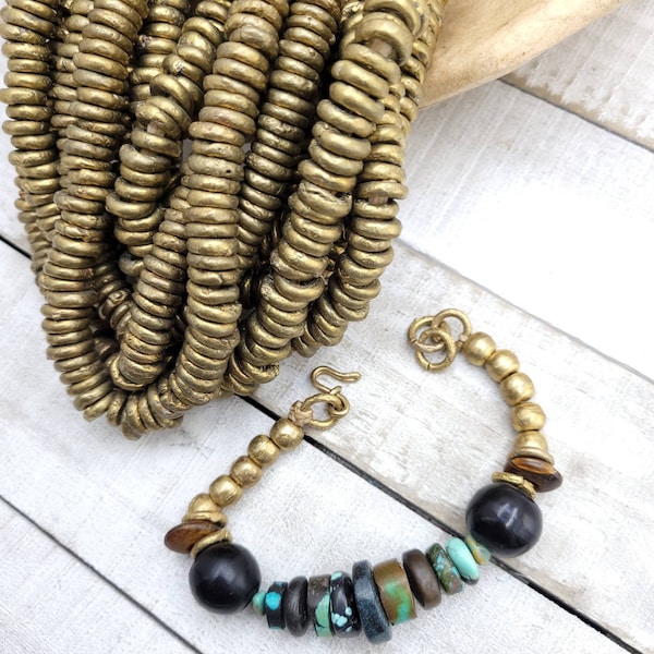 Beautiful Rustic African Brass Beads 9-11mm Choose Strand With 20 or 12 Rings / Jewelry Supplies / Lost Wax / Tribal Boho Ethnic Native A.