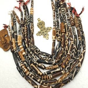Beautiful Wide Variety Tube Bone Beads 16-36mm Strand 15&quot; Inches Long / Hand Carved Beads / Bone Beads Pendants / Jewelry Supplies