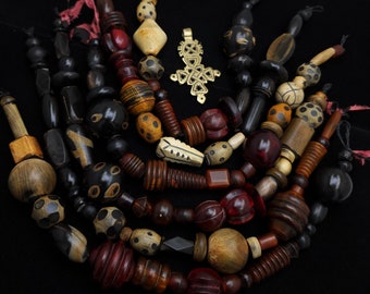 Large Handmade Horn Beads Strand 12” / Ethnic Tribal Trade Beads / Hand Carved Bone & Horn Beads / Jewelry Making Supplies