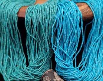 Perle Heishi di turchese afghano naturale da 1 mm / Turchese azzurro o verde / Filo da 38 cm / Perle di pietra autentica / Forniture per gioielli