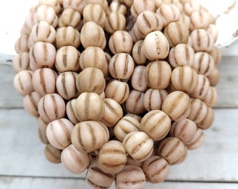 Beautiful Melon Shaped Beads With Accent Rustic 10-11mm 12 Beads/Jewelry Supplies/Boho Hippie Tribal/Lampwork Beads/Indonesian /Thailand