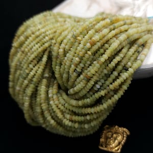 Serpentine Lemon Green Natural Jade Beads, Healing Stone Saucer Heishi Beads From Afghanistan, [3mm+] Strand 14&quot;, Jewelry Making Supplies.
