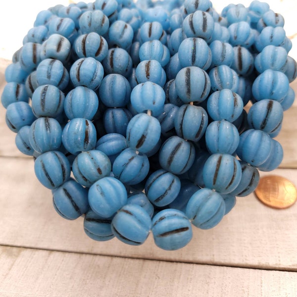 Beautiful Melon Shaped Beads With Accent Rustic Old Look 10-11mm [12]/Jewelry Supplies/Boho/Hippie/Tribal/Lampwork Beads/Indonesian Thailand