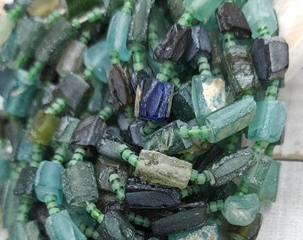 Genuine Ancient Roman Glass, Old Roman Glass, Found Roman Glass Beads Strand 15" 8-15mm+ Wholesale, Jewelry Making Supplies.