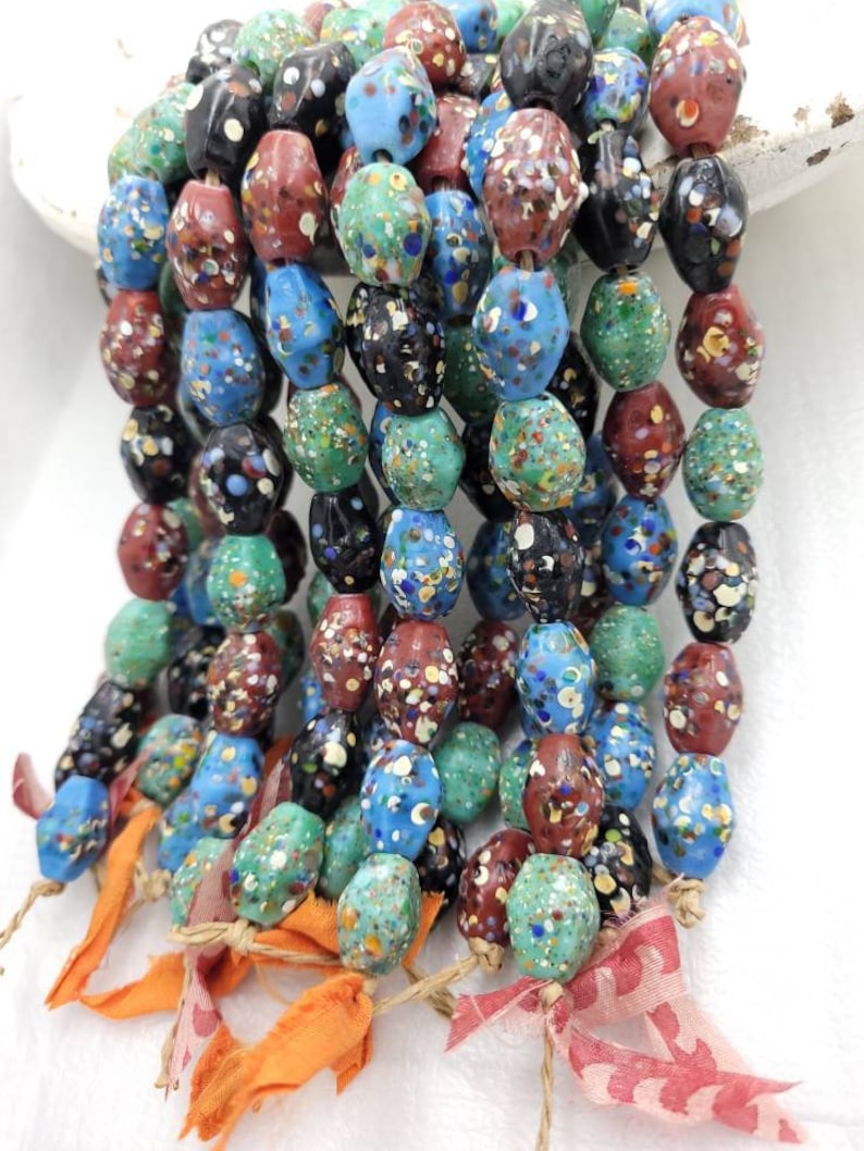 Thailand Diamond Shaped Mosaic Glass Beads/ Strand With 12 Beads14-17mm/ Thailand Beads / Indonesia / Lampwork Beads/Jewelery Supplies. image 1